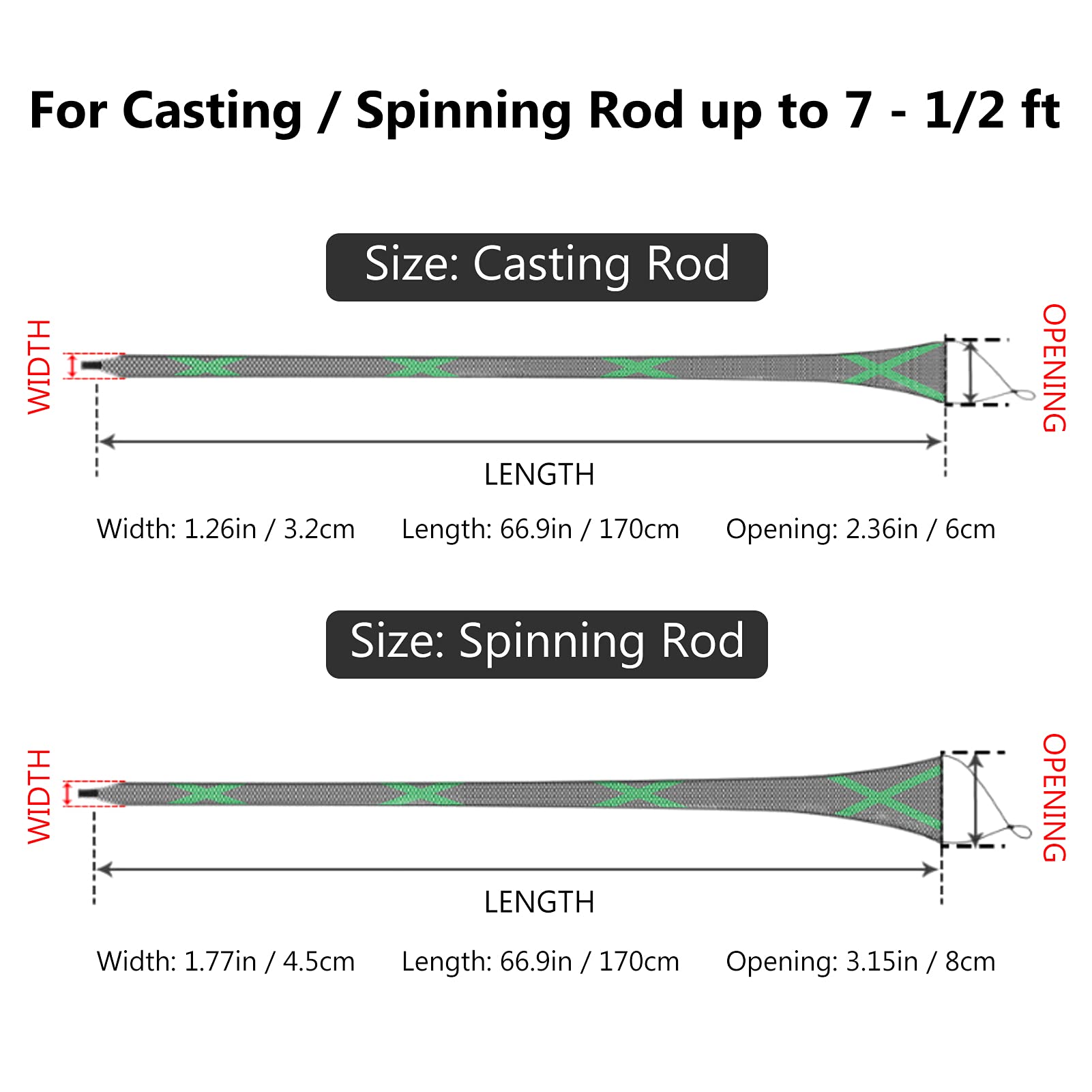 Bassdash Casting Spinning Fishing Rod Sleeves Protectores para Cañas de Pescar 7-1/2ft