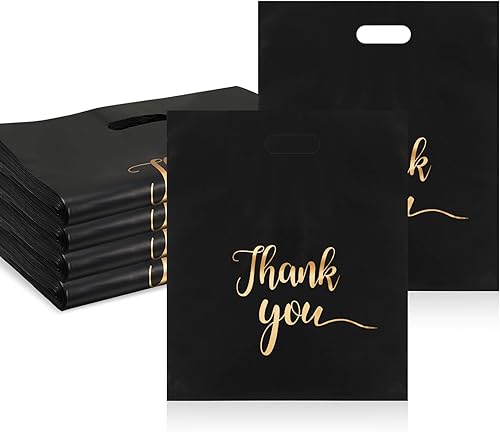 Sabary 200 bolsas de plástico reutilizables de 16 x 18 pulgadas con asas troqueladas, bolsa de regalo de agradecimiento para regalos, tiendas,
