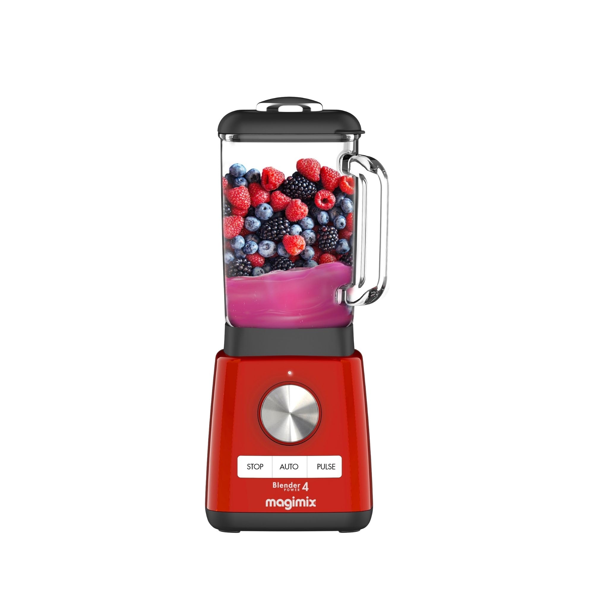 magimix Frullatore 2,5 L - Power 4 - Blender 1300W, Vaso in Vetro termoresistente, 4 Programmi Automatici, Smoothie, Zuppe, Ghiaccio Tritato, Pulizia Automatica - Rosso