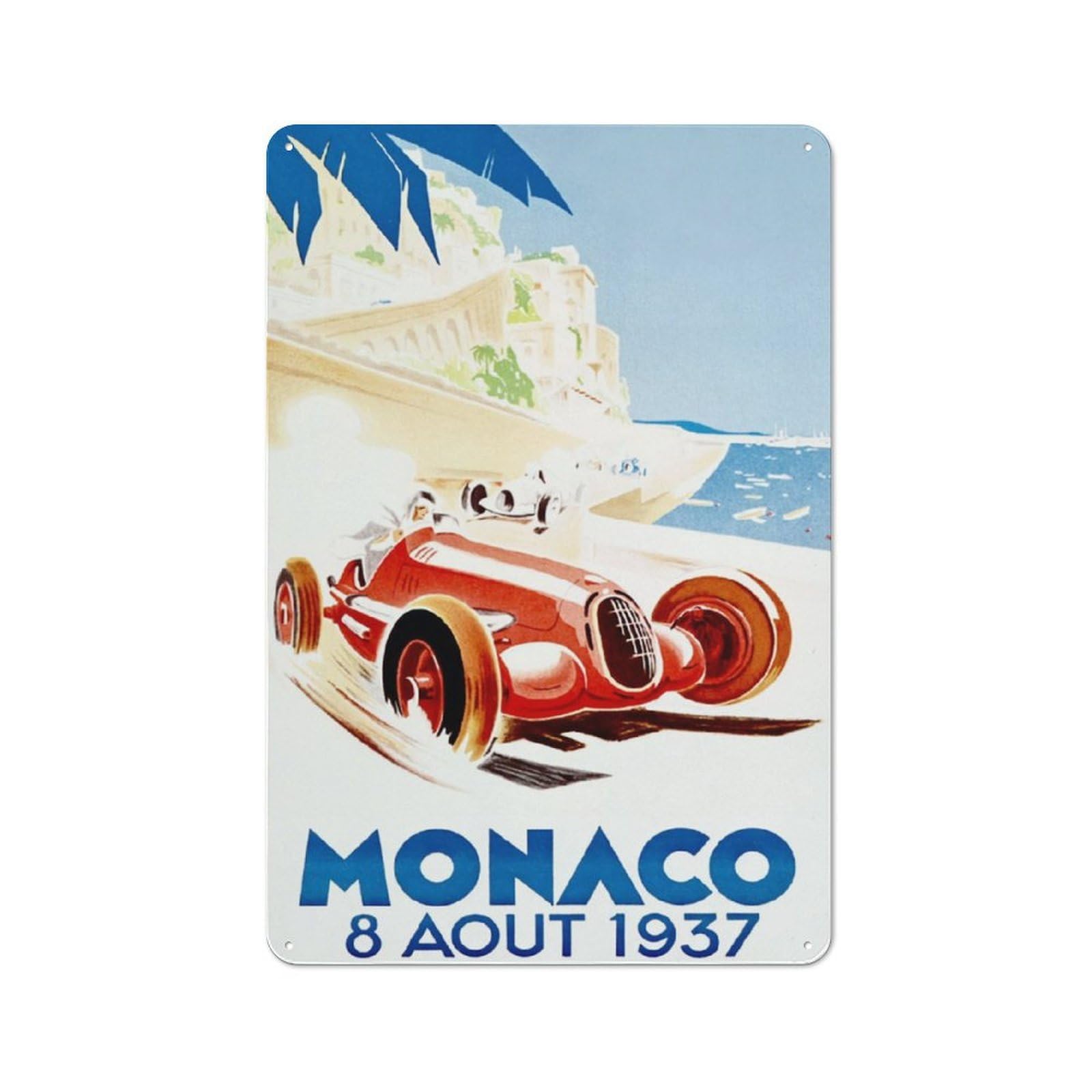 Junmoney Monaco Grand Prix 1948 Decorative Metal Plaque, Small Wall Accent For Workshop, Shed And Game Room, 30X20cm