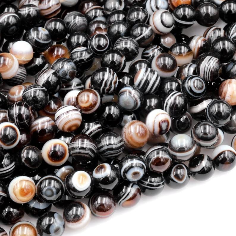 Perles de sardonyx noir agate rondes et lisses de 13" pour confection de bijoux multicolores DIY