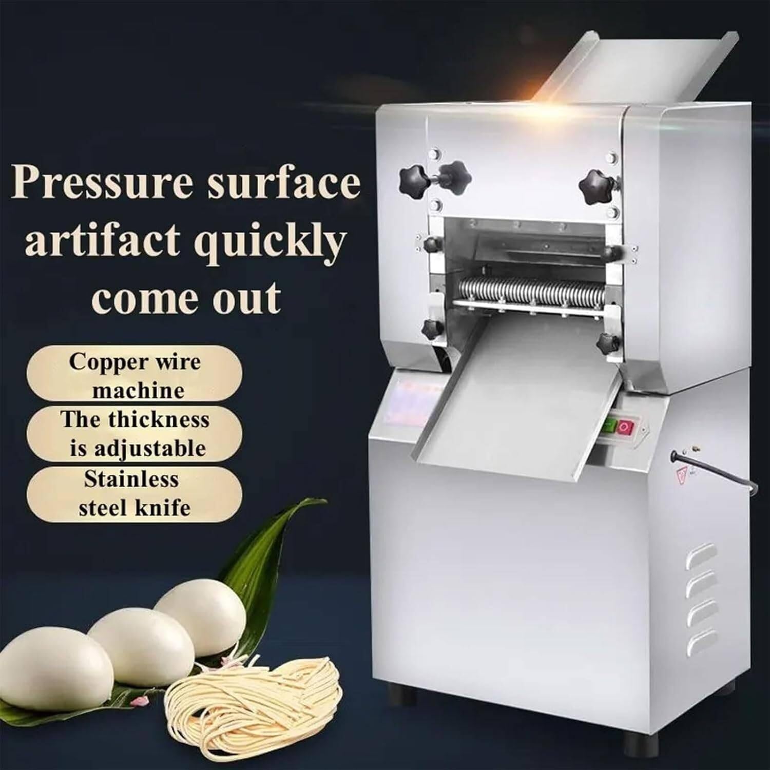 Commercial Electric Pasta Maker Noodle Making Machine with 1500W Large Powerful for Homemade & Commercial, 25KG/H Pasta Cutter, Can Make 1.5mm/2mm/3mm Wide Noodles & 1-10mm Thick Dough