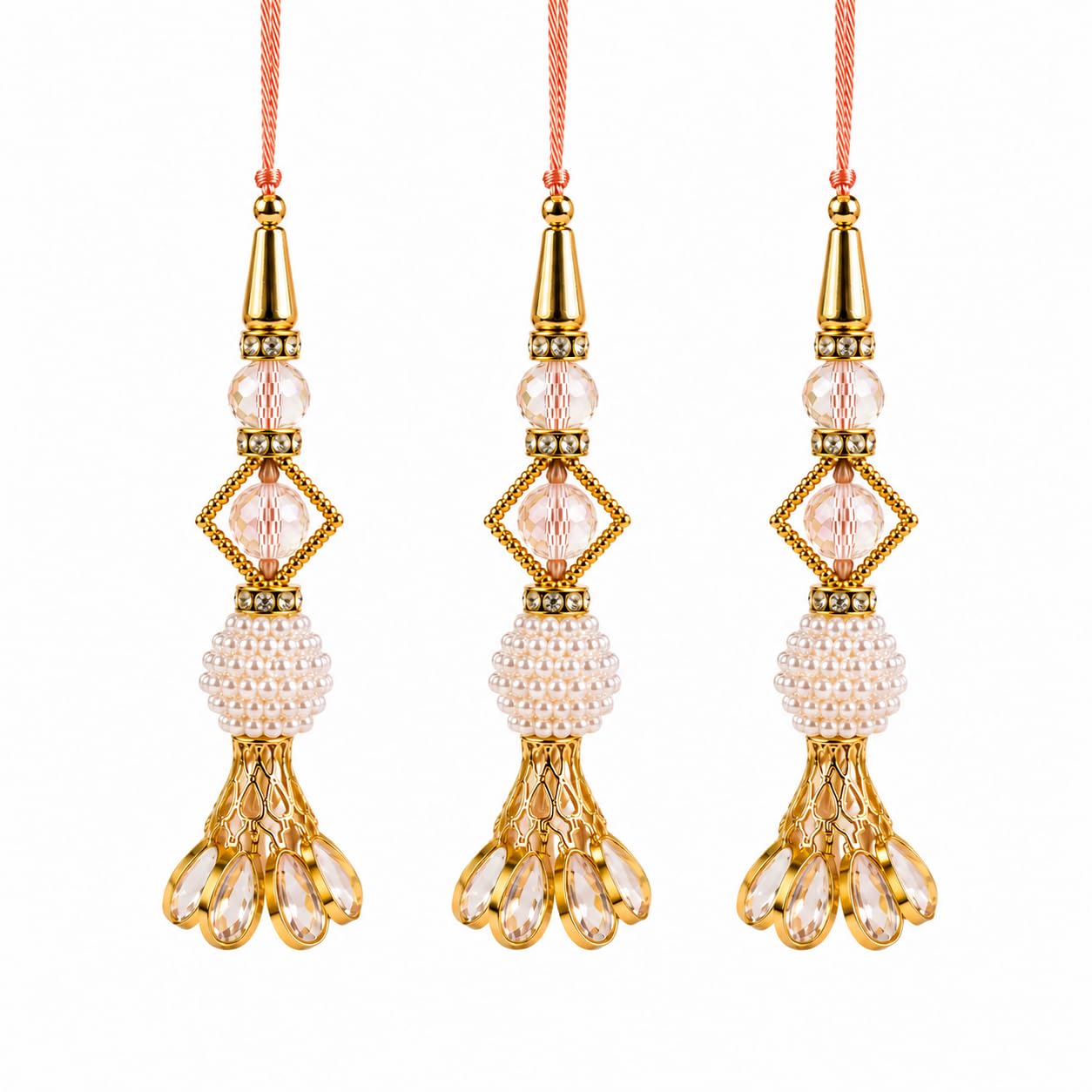 Elegant Lumba Rakhi for Sister in Law, Luxury Pearl Hanging Bhabhi Rakhi with Crystal Danglers, Handmade Festival Gift, Roli Chawal Pack-image-4