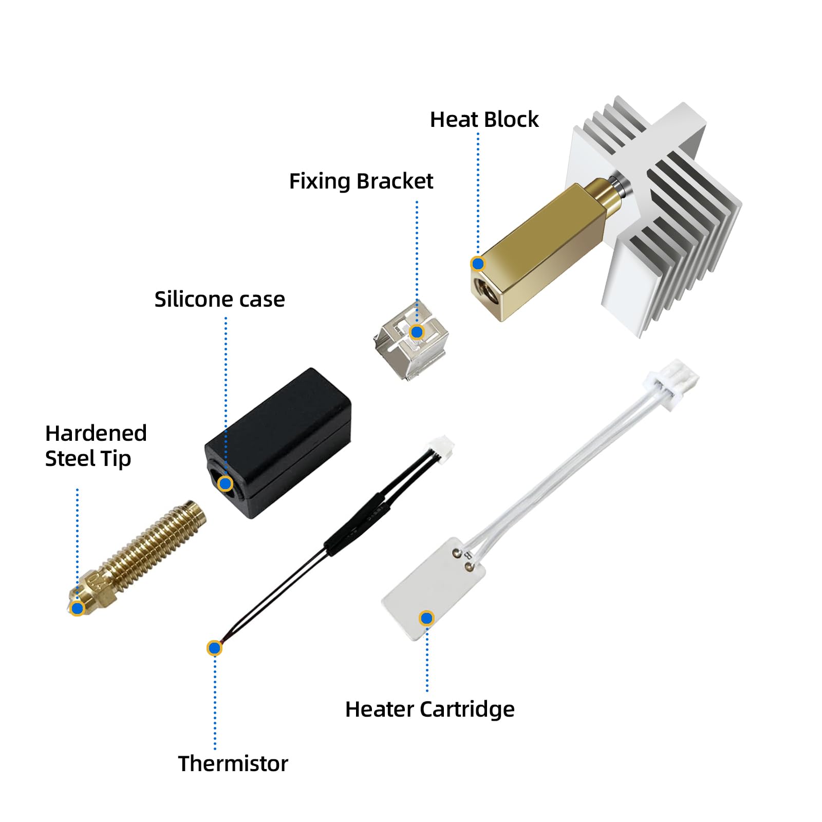 IdeaFormer Centauri - Set di 6 hotend in carbonio per Elegoo, estrusore testina di stampa hot end con ugello in acciaio temprato da 0,4 mm e 0,6 mm, 3 spazzole per Elegoo Centauri Carbon