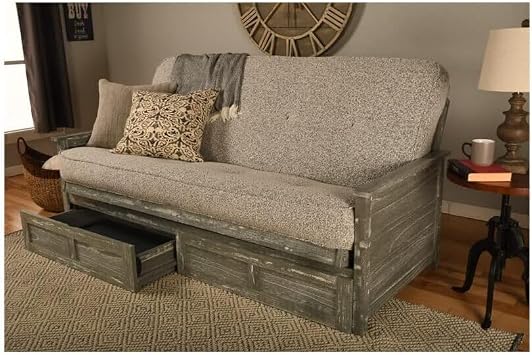 HomeStock Full Size Futon Frame with Storage Drawers, Weathered Finish Sofa Bed 79 Gray/Weathered Gray