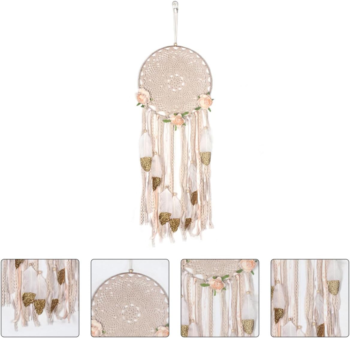 Alipis Handmade Plume Dream Catcher Wall Decor Beige Woven Tapestry Hanging Ornament for Bedroom Living Room Boho Home Accent