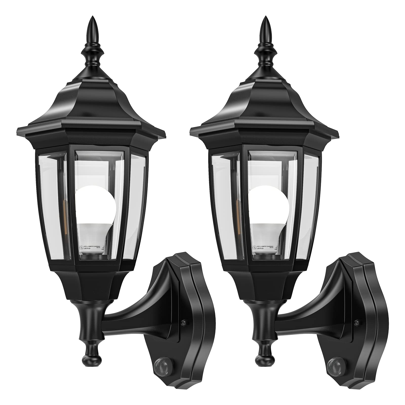 EMART Dusk to Dawn Outdoor Porch Sconce, LED Waterproof Exterior Light Fixtures, Special Handling Anti-Corrosion Plastic Material, Lamp for Garage, Front Door, House - 2 Pack, Black (Bulb Included)