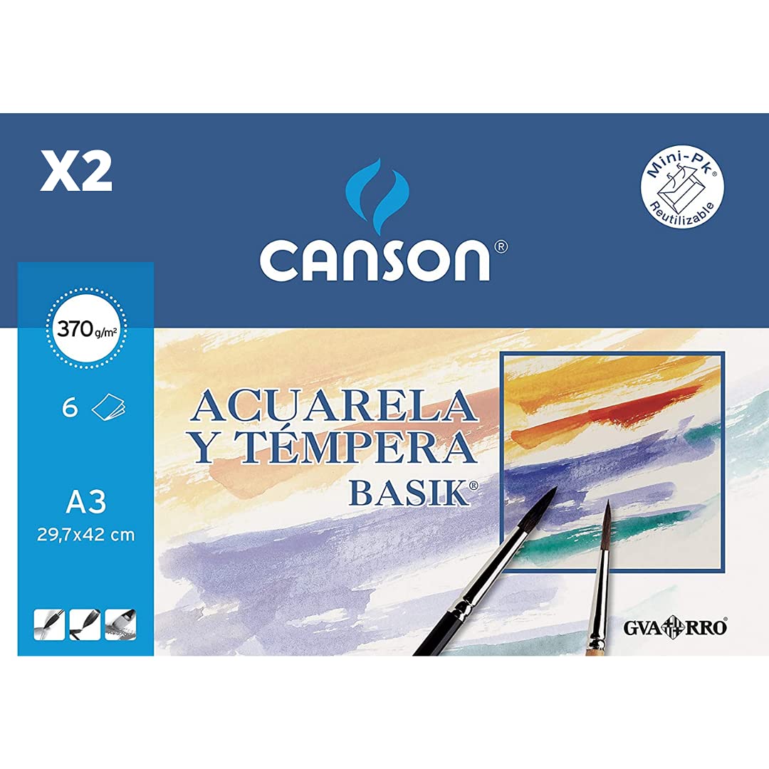 Pack 2 - Minipack A4, 6 Hojas, Guarro Acuarela Basik 370g