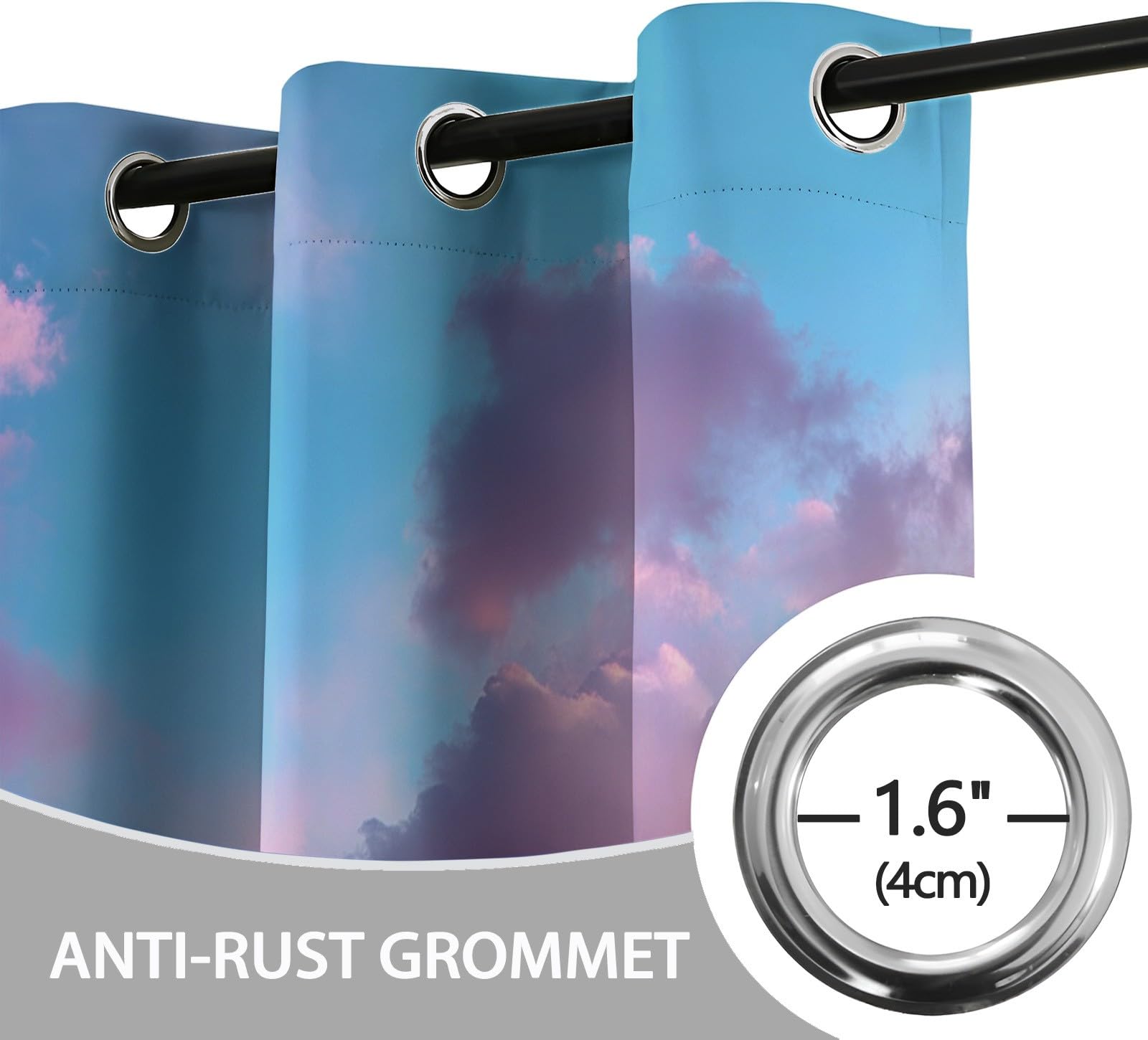 Generisch Verdunklungsvorhänge Retro Wolken Kinderzimmer Vorhänge Blickdicht, Rosa Thermovorhang mit Ösen, für Schlafzimmer Fenster & Balkon Himmel Natur Fantasie - 110 x 215 cm (2er Set)
