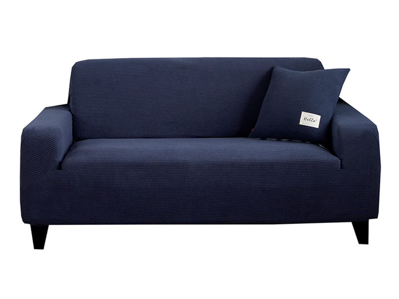 Housse de canapé extensible bleu jacquard anti-plis pour assise 140-180cm