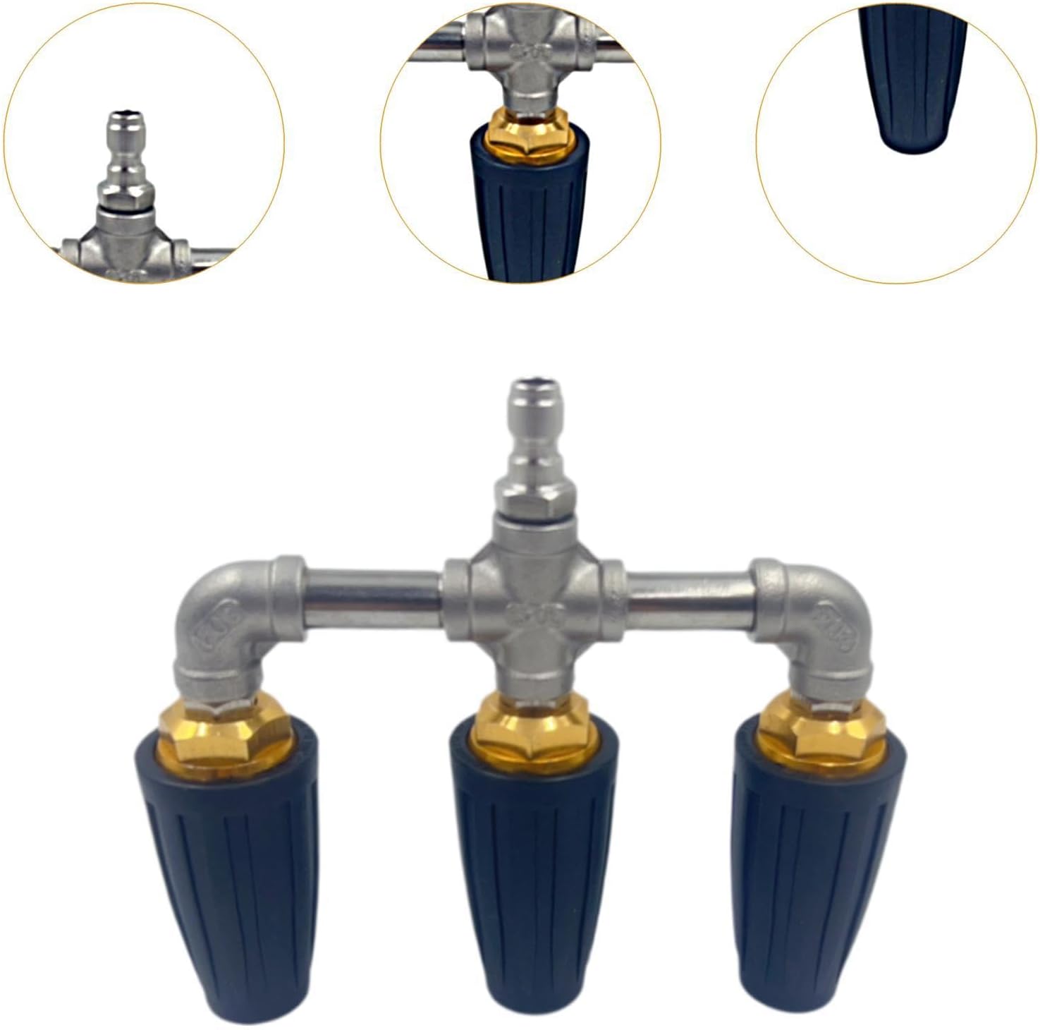 Triple Nozzle Pressure Washer Rotating Nozzle Easy Install Power Washer Nozzle Tips for Home Wall Cleaning, Blue