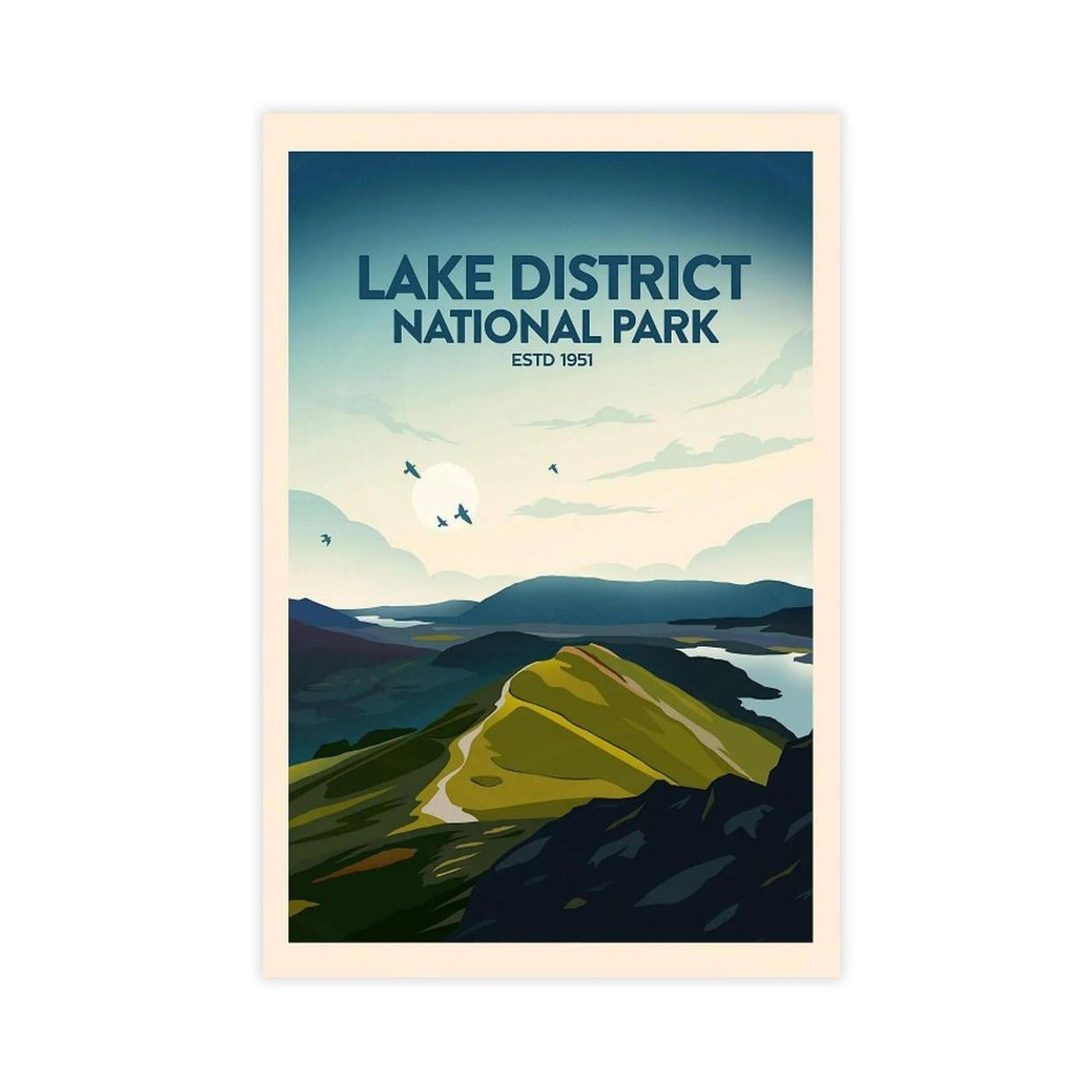 Qogdaf Lake District Catbells Canvas Poster Bedroom Decor Landscape Office Room Decor Gift 16X24inch(40X60cm)