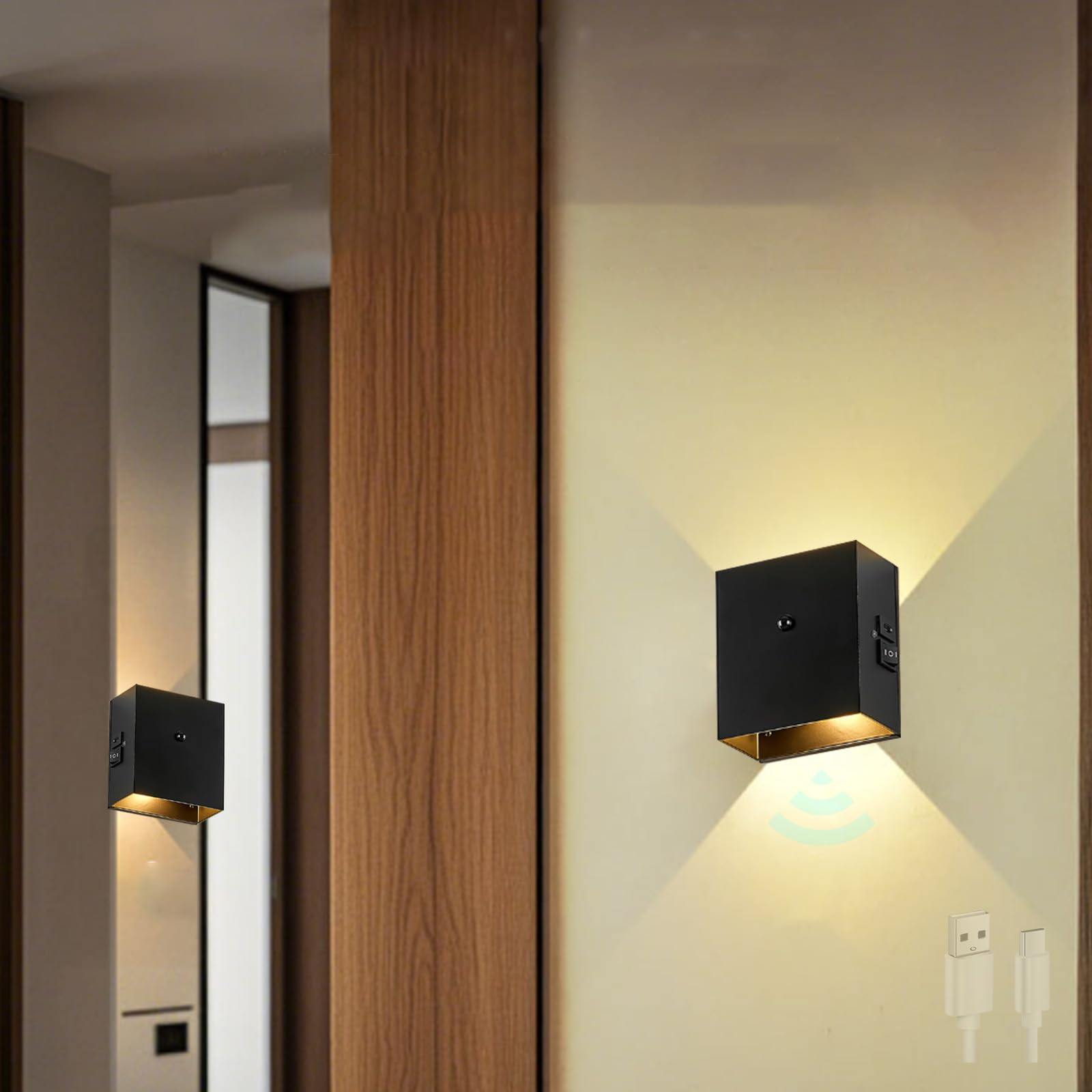 Lampada da Parete a LED Moderna con rilevatore di Movimento, Applique da Parete Ricaricabile Tramite USB, Illuminazione da Parete Magnetica per Interni, in Alluminio, Minimalista