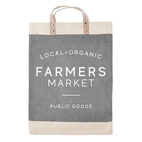 Santa Barbara Design Studio Hold Everything Reusable Farmers Market Jute Tote Bag with Leather Handles, Waterproof Lining, and Inside Pocket, 13" x 18", Farmers Market