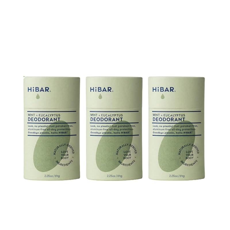 Desodorante HIBAR Eucalyptus & Mint sem plástico e sem alumínio, pacote com 3