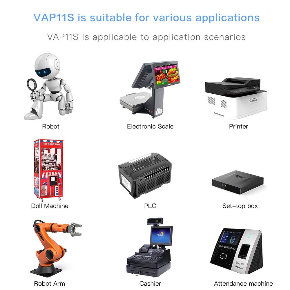 VONETS Industrial 2.4GHz WiFi Bridge Mini Router Répéteur sans Fil Ethernet vers WiFi Hotspot Extender Signal Booster 2 Ports RJ45 alimentés DC/USB pour Les périphériques réseau DVR PLC VAP11S