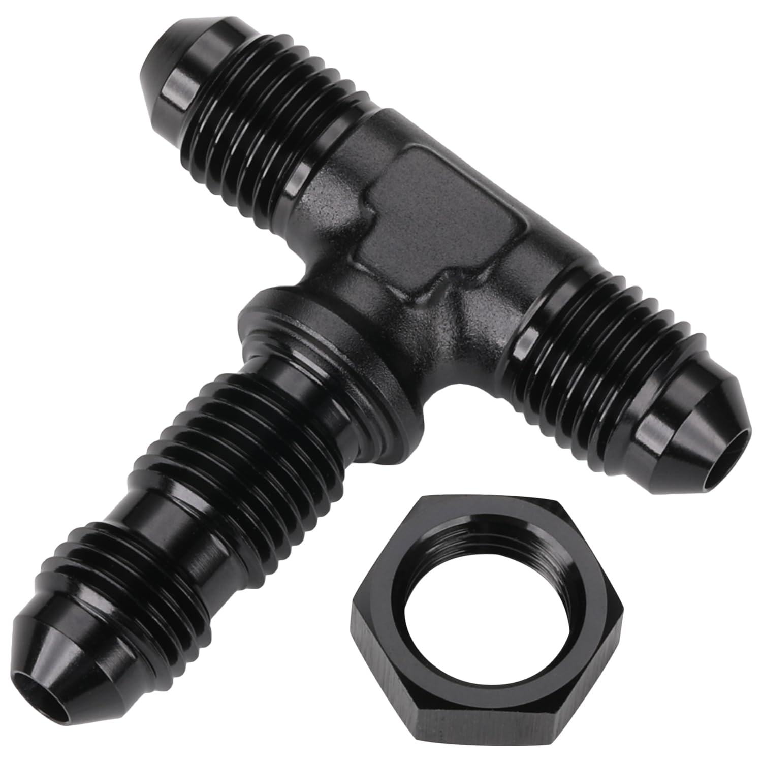 Podavelle 4AN Male Flare Bulkhead on Side Tee T Fitting Adapter with AN4 Nut Aluminum Black