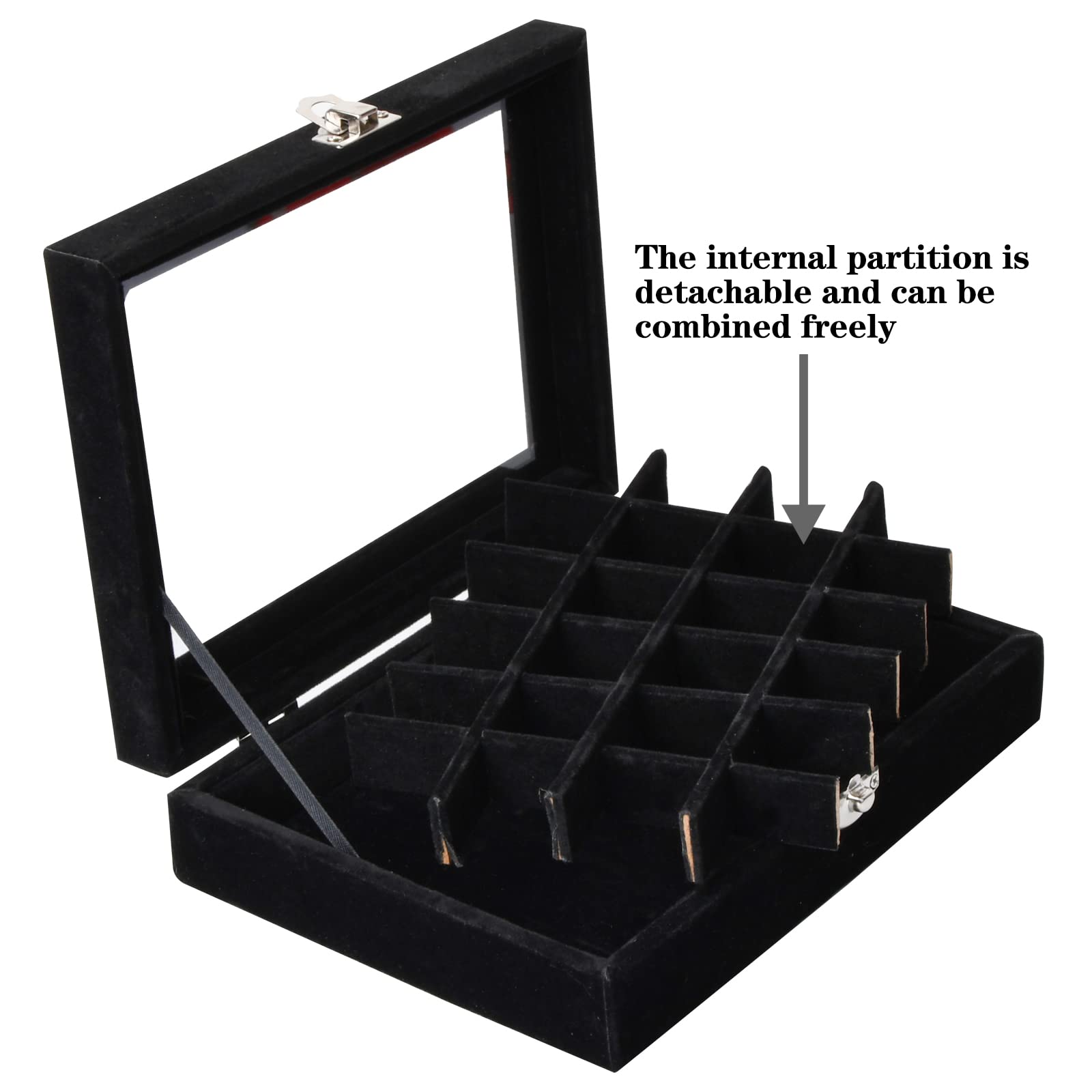 WYUYIWH Scatola Portagioie In Velluto Con 24 Scomparti Per Anelli, Orecchini, Espositore - Foto 5