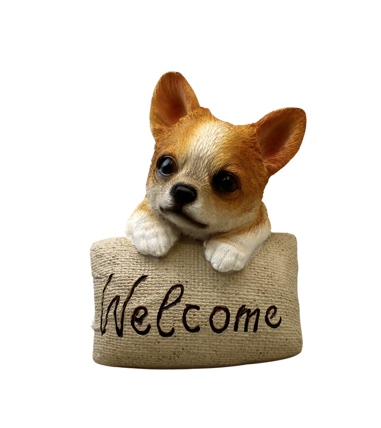 Dependable Industries inc. Essentials Miniature Dog Collectibles 5'' Welcome Chihuahua Pup Figurine, Realistic Lifelike Puppy Animal Decoration Items Statue Home Decoration Polyresin Tabletop
