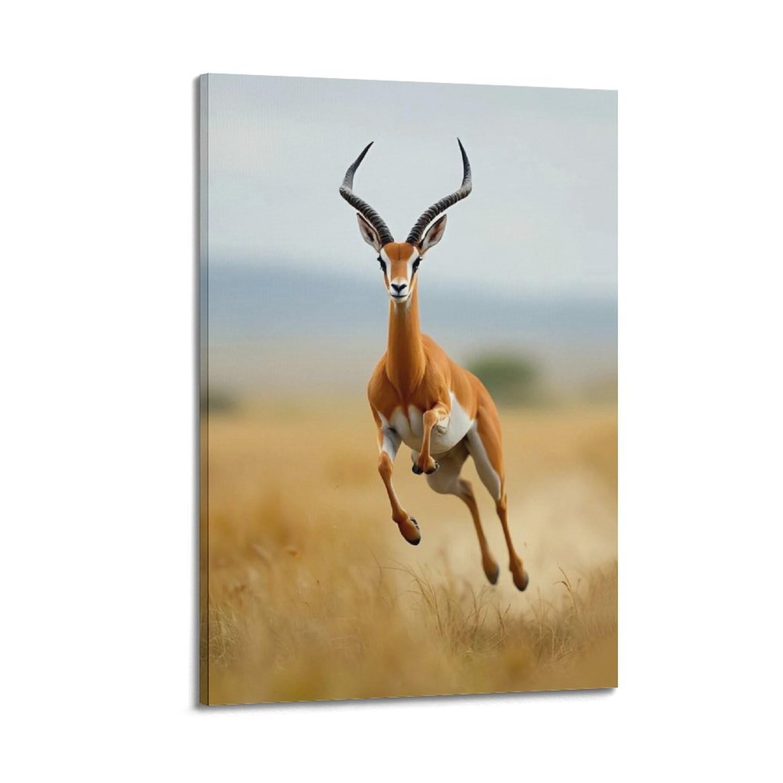 Xkuga Boys Frame-Style African Wildlife Gazelle Savannah Animal Poster Vintage Modern Decorative Canvas Prints - Ideal Wall Art For Family, Man Cave, Game Room, & Girls Bedroom 24X36inch(60X90cm)