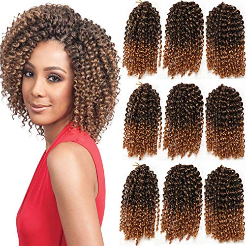 9 Bundles/Lot Marlybob Crochet Hair Kinky Curly Crochet Hair 8 Inch Short Jerry Curly Crochet Hair Omber Crochet Braids Crochet Braiding Hair(#T27)