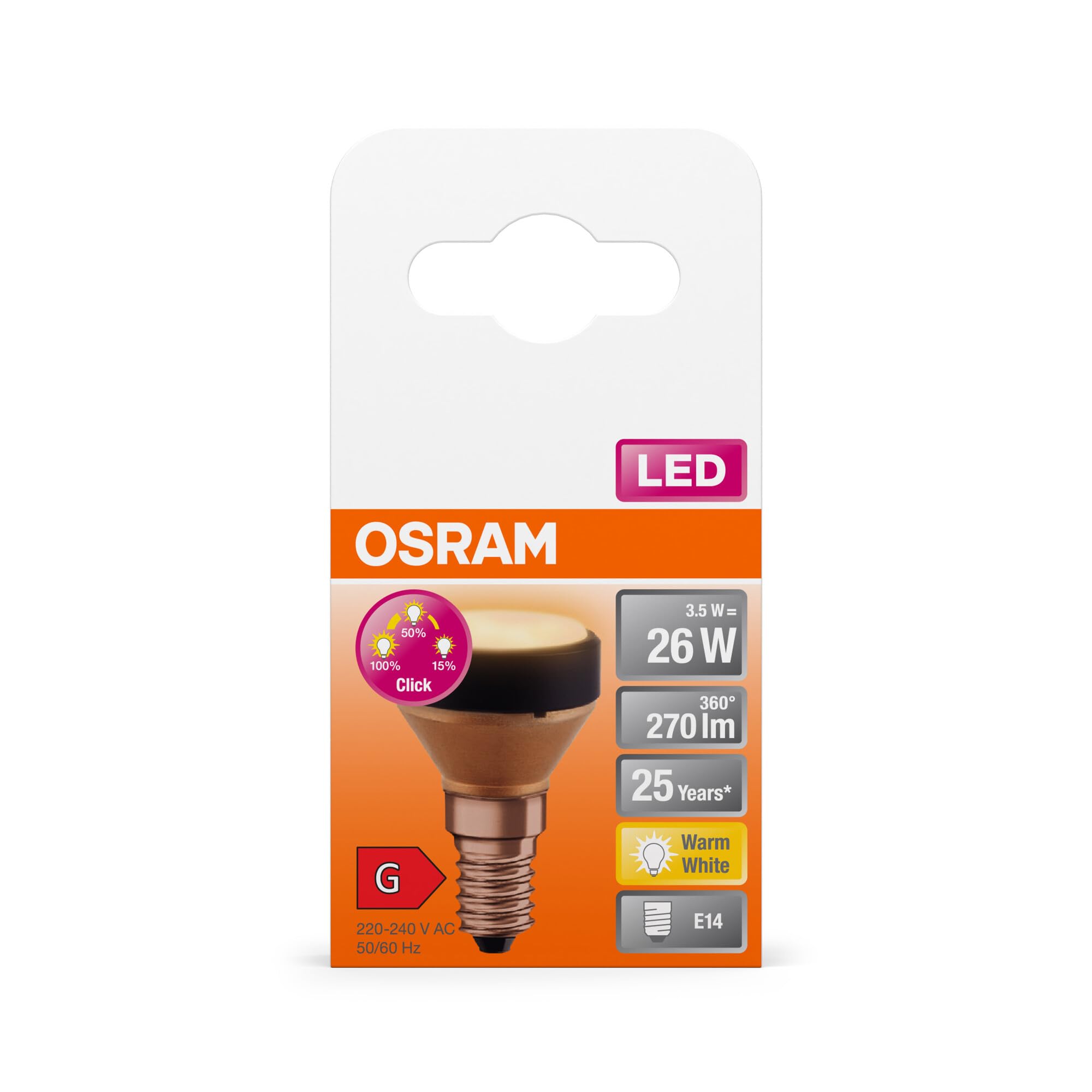 Osram Flat Lamp, ultra-kompakte und flache LED Lampe mit E27 Sockel, ersetzt herkömmliche 26W Glühbirnen, warmweiß (2700K), sparsam mit 3.5W Verbrauch, 3-stufig dimmbar per Wandschalter, 6er-Pack