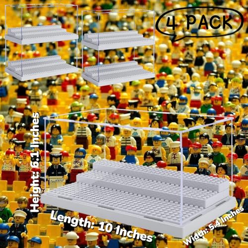 RHBLME Acrylic Display Case for Minifigure Action Figures Blocks (Grey - 4 Pack)