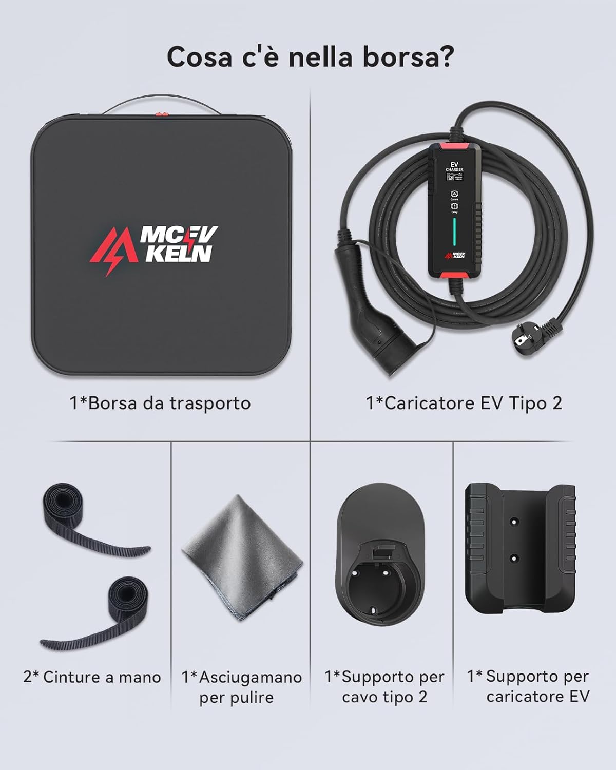 EV Caricatore Tipo 2 3.6 KW, 8M Cavo Ricarica Auto Elettrica Tipo 2 Schuko con Scatola Commutabile 6-16A, 8M EV Charger Portatile IEC 62196-2 Stazione Caricabatterie