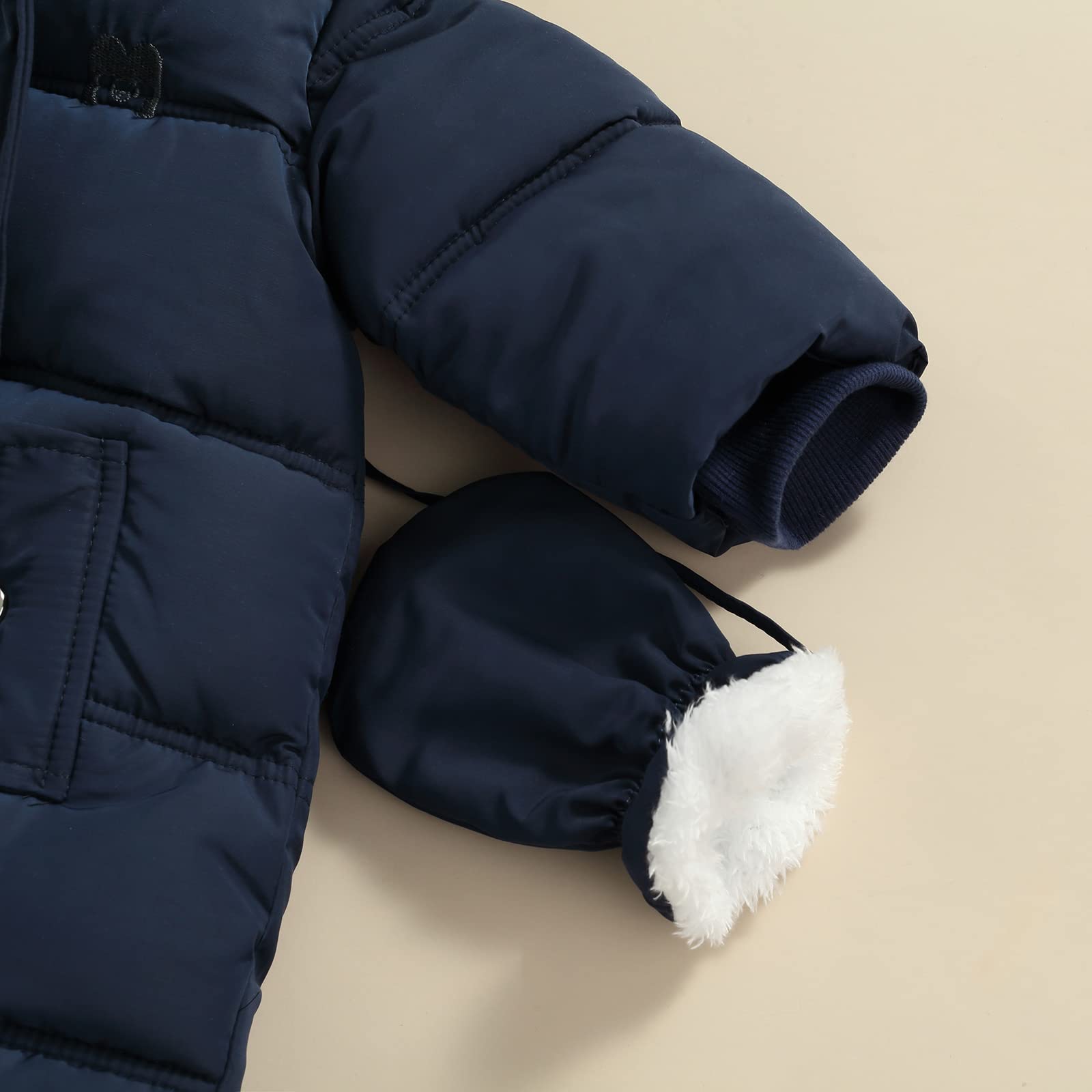 Tute da Bambino con Cerniera in Piumino con Guanti, Tuta da Pagliaccetto Invernale con Cappuccio e Peluche a Tinta Unita con Tasche