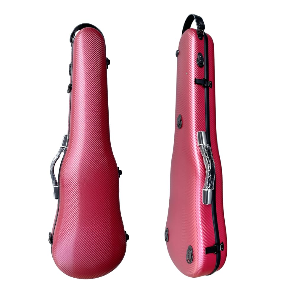 Custodia rigida per violino 4/4, leggera, in fibra di carbonio, robusta custodia protettiva per violino con cinghie posteriori regolabili e comoda fibbia di bloccaggio, colore rosso vino