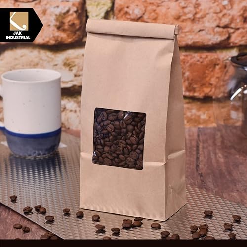 Miniatura 5 de 1 libra de papel kraft con lazo de lata, bolsas de café y té con ventana, ideal para pasteles, dulces y paquetes de panadería (100)