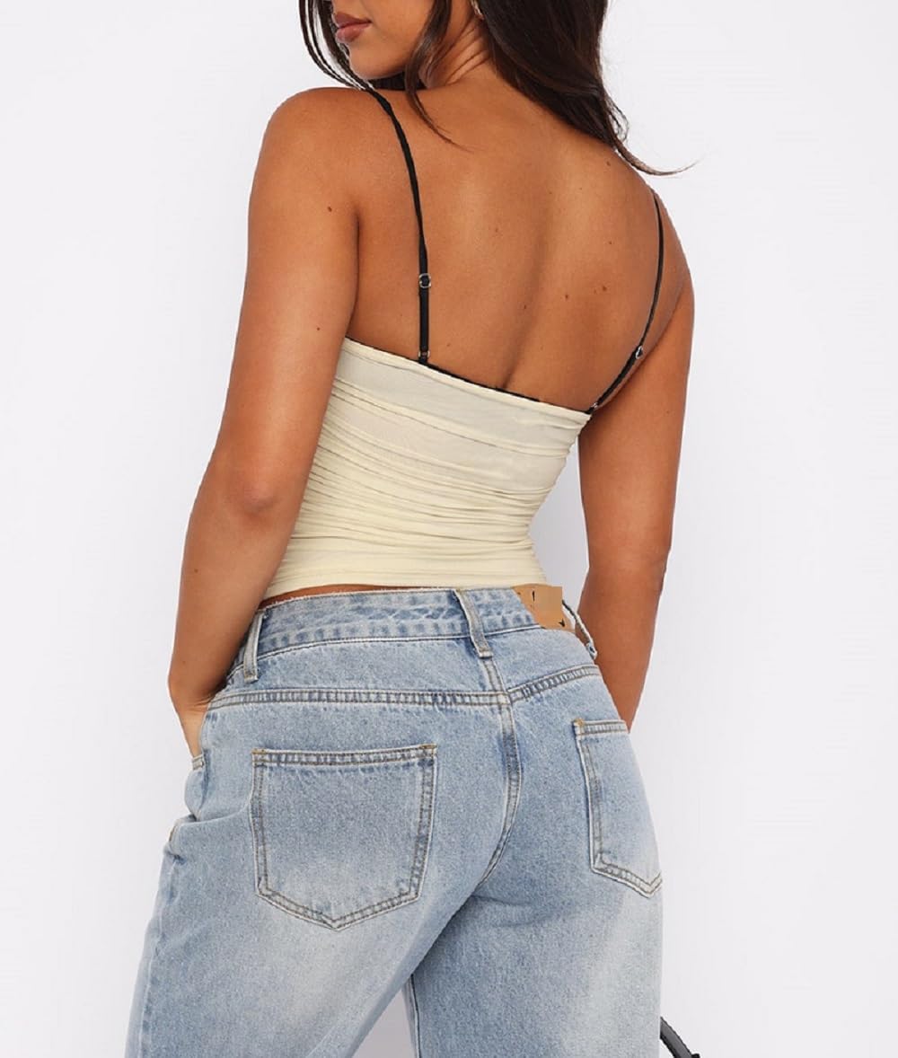 Women's Tank Top Spaghetti Strap Camisoles Sleeveless Square Neck Cami Tops Lace Crop Tank Top Summer Y2K Streetwear - Image 6