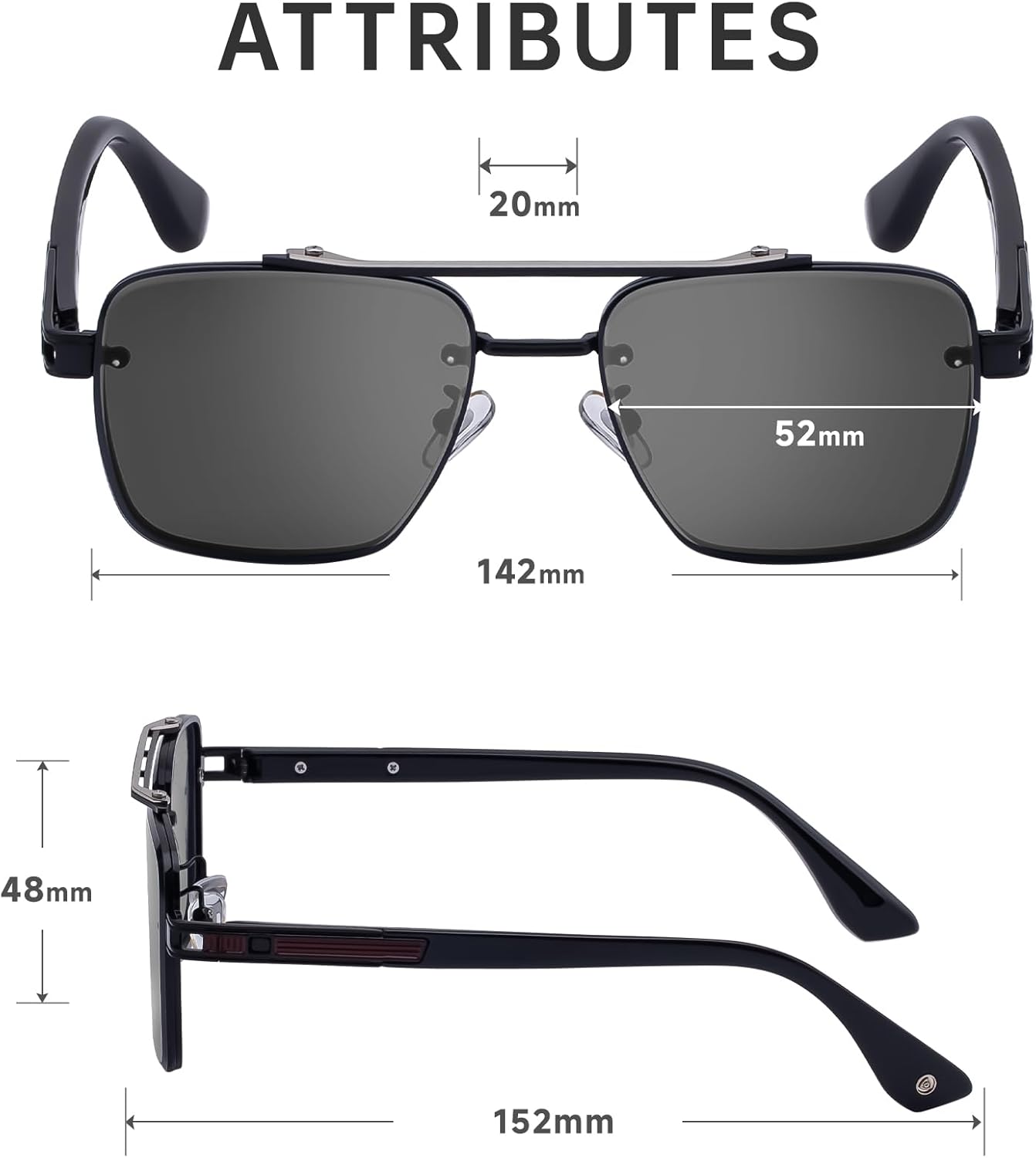 Dark Sunglasses Mens Small Face Metal Frame Double Bridge, UV 400 Protection Lens Hexagon Shades(5G77) - Image 3