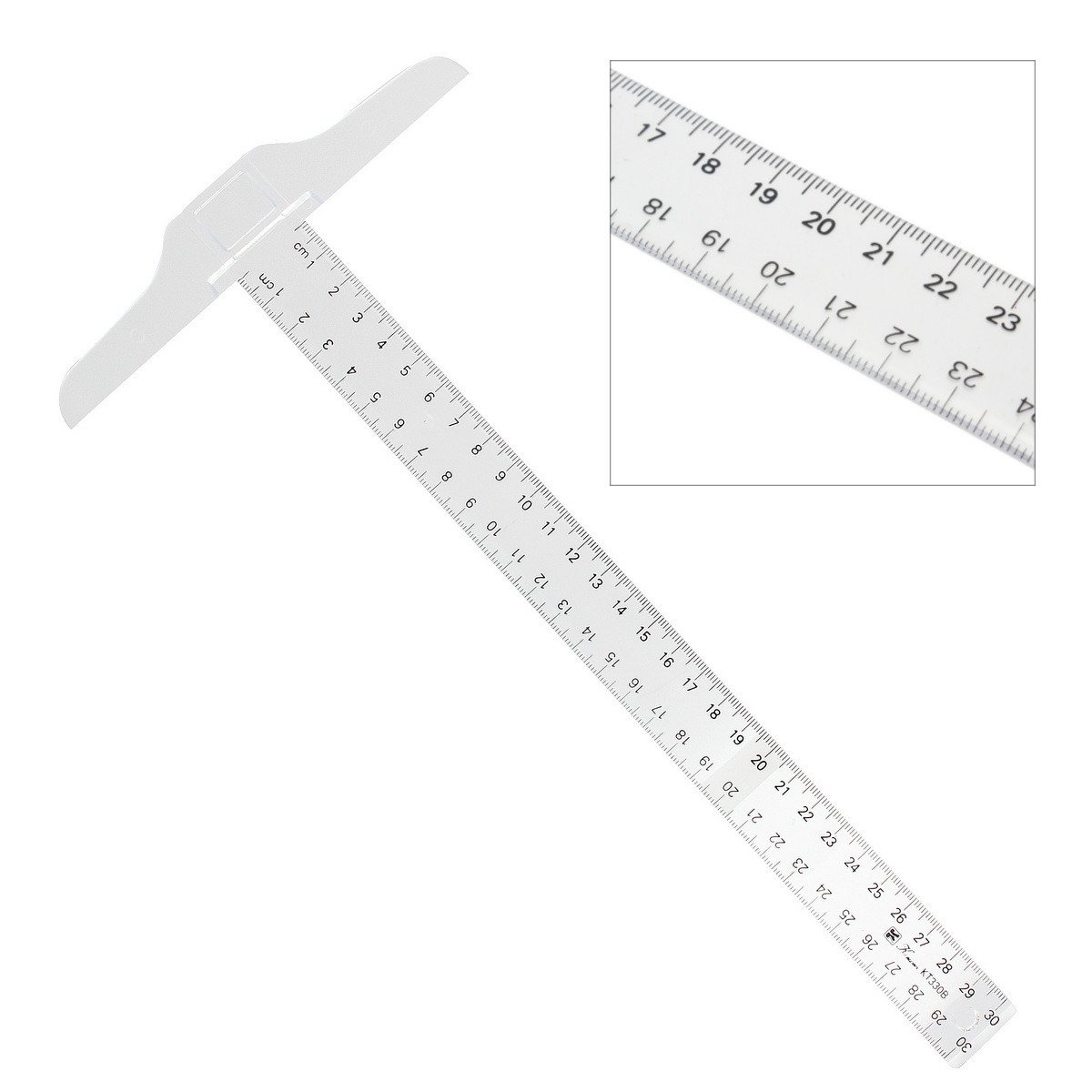CoCocina 30cm Plastic Clear Head T-Square Graduated Measurement Ruler Home Garden Tool