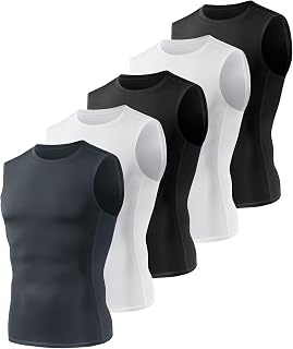 BOOJO 5-Pack Men's Sleeveless Compression Tank Tops - Quick Dry Breathable Gym Base Layer for Workouts & Running