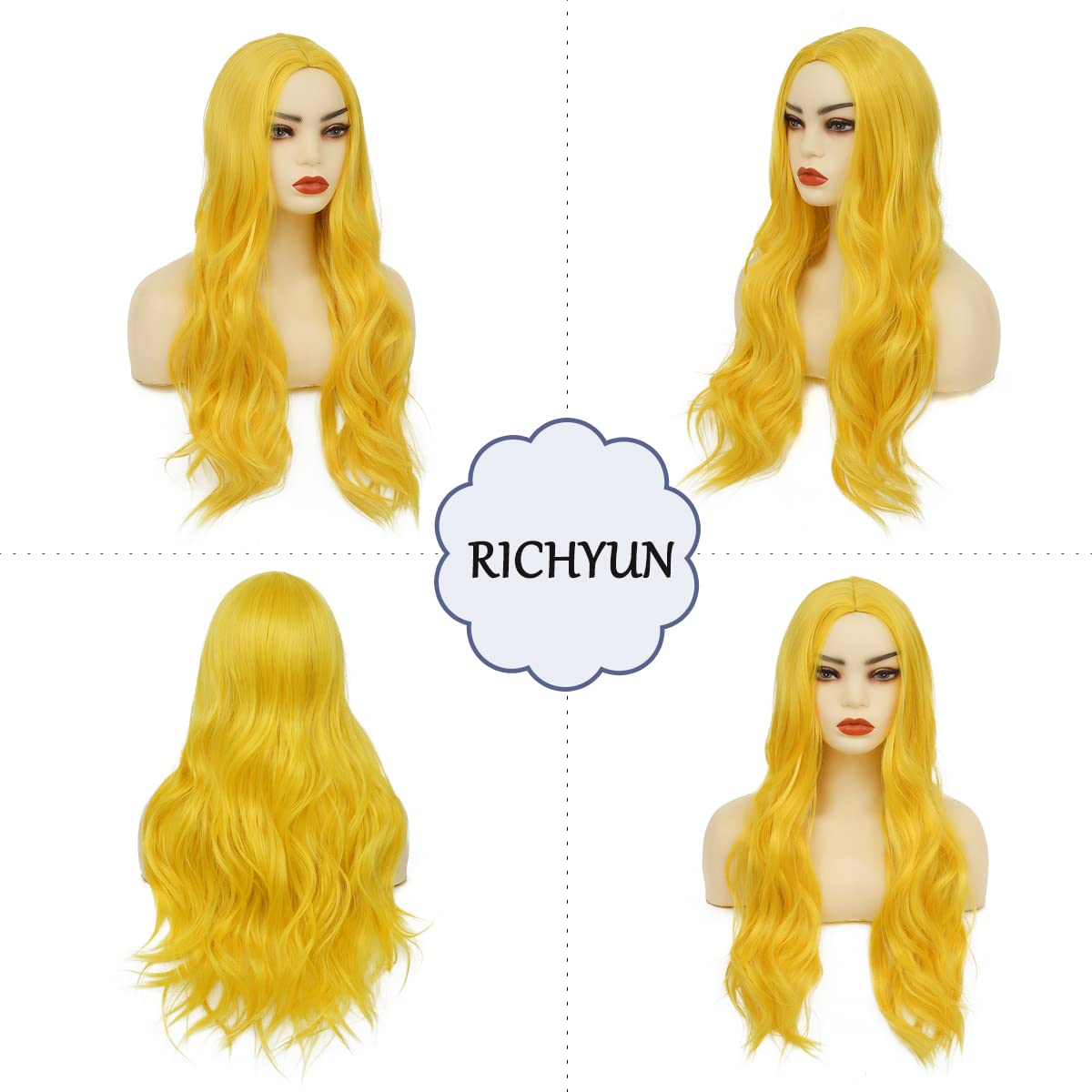 Amazon.com : RicHyun Long Curly Wavy Yellow Wig Middle Part 