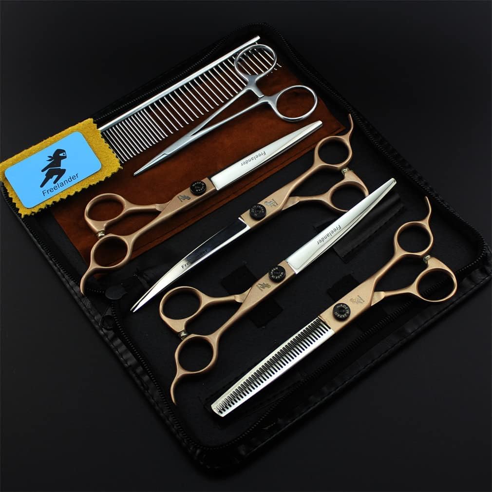 Set di Forbici da Cure per Cani da 7,0 Pollici, Set di cesoie per Gatti per Cani Set 9cr in Acciaio Inossidabile e diradamento e cesoie Curve, affilate e Resistenti,B