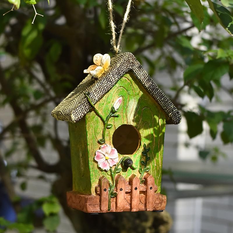 Bird House for Garden, Waterproof Hanging Nesting Box for Birds (Green)
