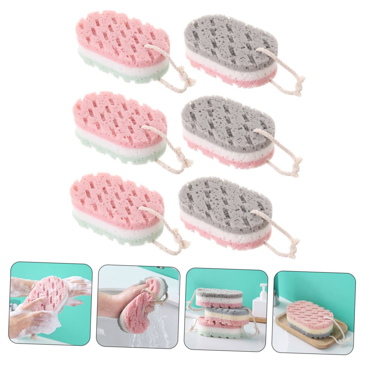 Housoutil Piezas esponja de baño herramientas de masaje corporal clip en astas esponjas fregadora de suministros de baño limpio cepillo de baño cepillo de espalda Depurador hombre