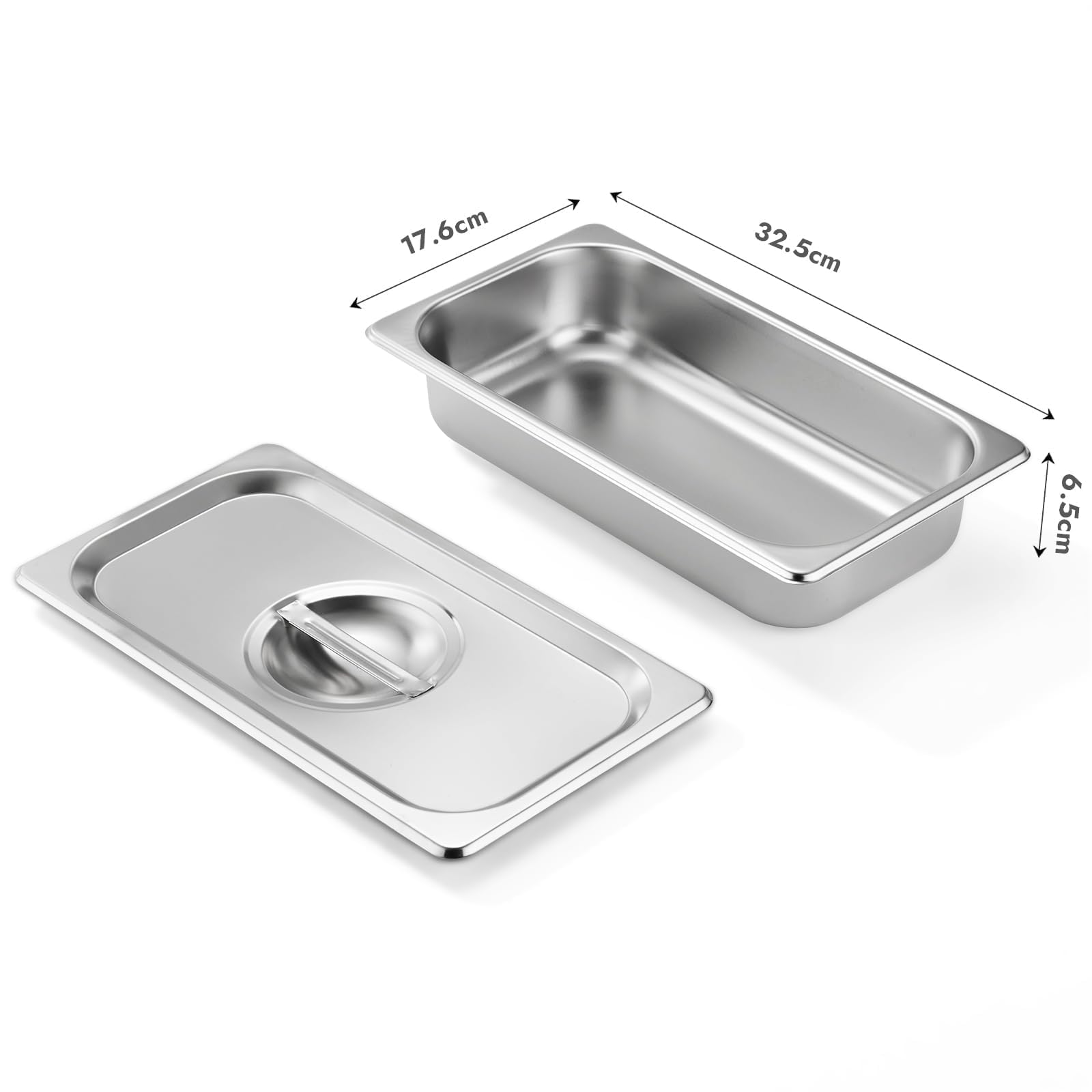 CURTA Recipiente GN 1/3 de acero inoxidable 304, profundidad de 65 mm, apto para lavavajillas y apilable, para hostelería y gastronomía, 3 juegos