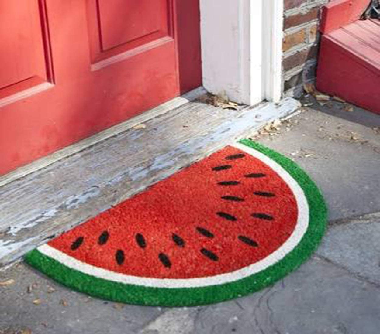 Door Mat Rugs for Home & Kitchen| Watermelon Shape Floor Runner| Microfibre Polyester Shaggy Bath mat| Red & Green Color (16 X 24 Inches)