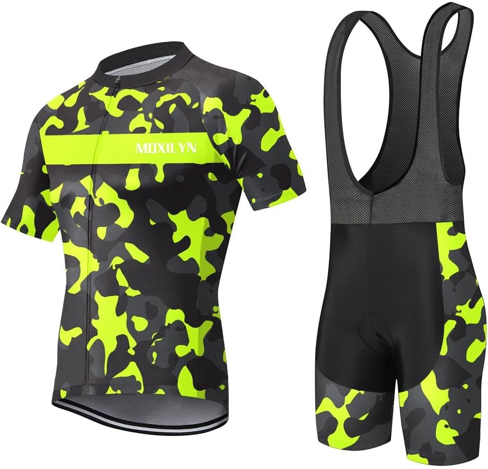 MOXILYN Men Cycling Jersey Set Bike Shorts and Jersey Suit 9D Padded Cycling Bibs MTB Shirts Short Sleeve Bicycle Clothes