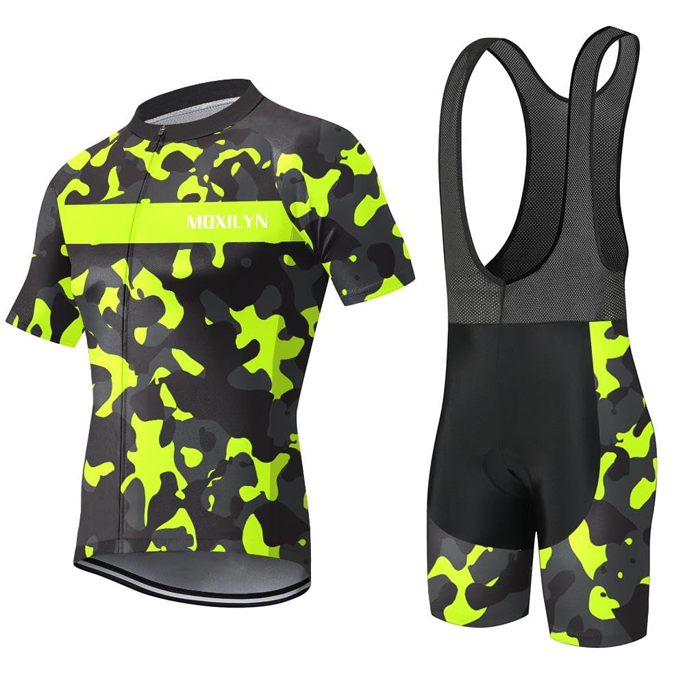 MOXILYN Men Cycling Jersey Set Bike Shorts and Jersey Suit 9D Padded Cycling Bibs MTB Shirts Short Sleeve Bicycle Clothes