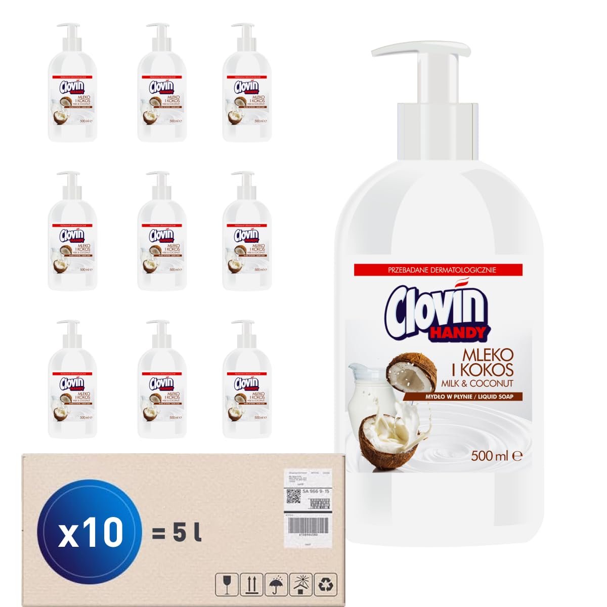 Handy Eco Savon Liquide pour les Mains Naturel au Beurre de Karité et Noix de Coco Écologique 10 x 500 ml