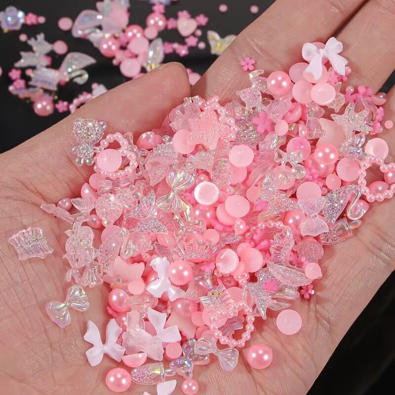 3D Nail Charms, 400pc Multi Shapes Flower Bow Bear Moon Heart Nail Art Decorations - Image 2