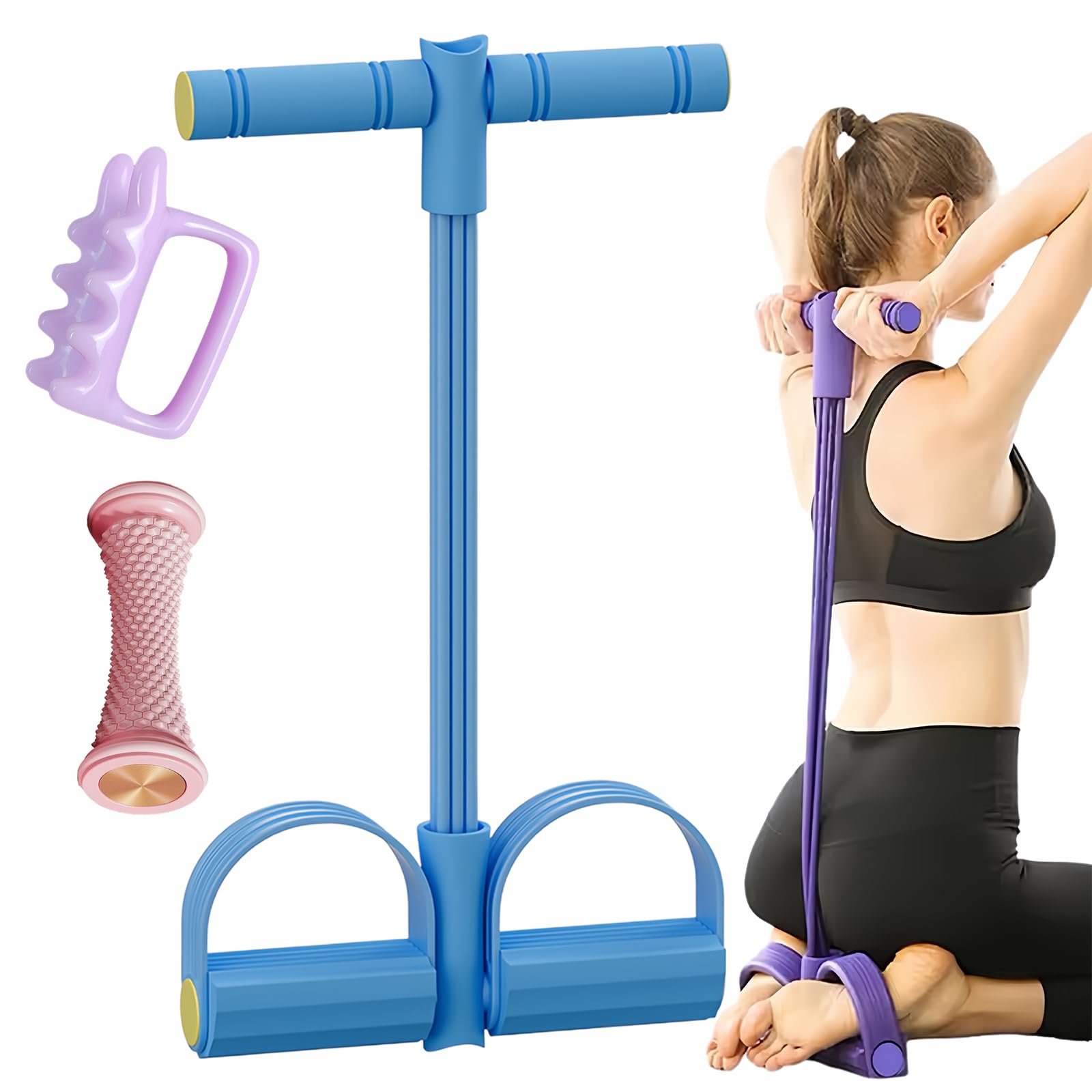 Multifunction Tension Rope 6 Tube, Foot Pedal Resistance Bands with Handle, Fitness Resistance Bands-6 Tube Pedal Ankle Puller, Exercise Equipment for Home Use (Blue)