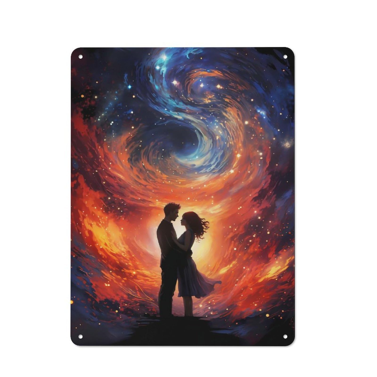 Rustic Vintage Metal Sign 40x30cm Featuring Galactic Embrace, Home Bar Decor for Cafe, Pub, Workshop Or Home Bar