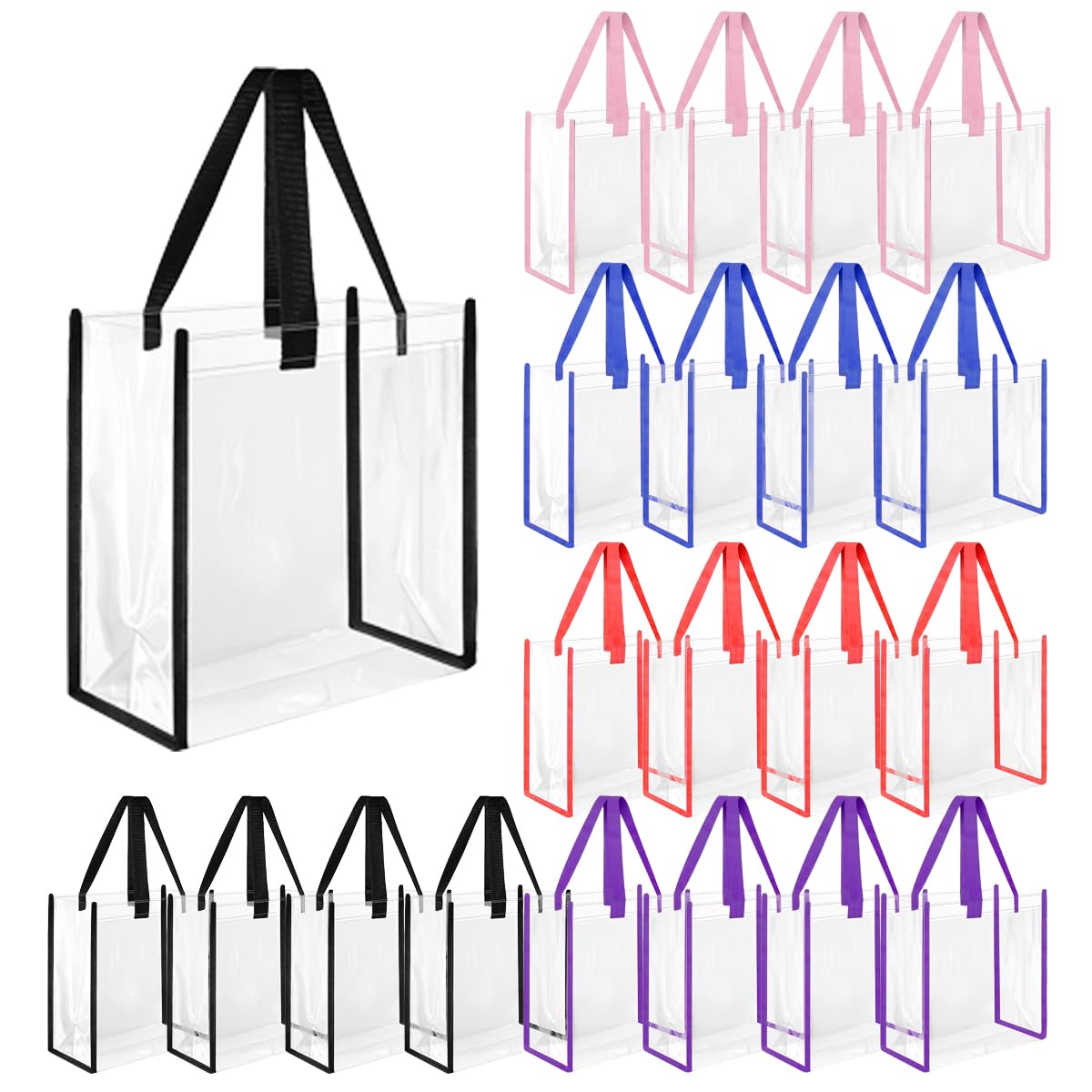 Voittozege 20 Pcs Clear Tote Bag Bulk 12 x 12 x 6 Inch Transparent Plastic Tote Bags with Handles Stadium Approved Tote Bag See Through Bag for