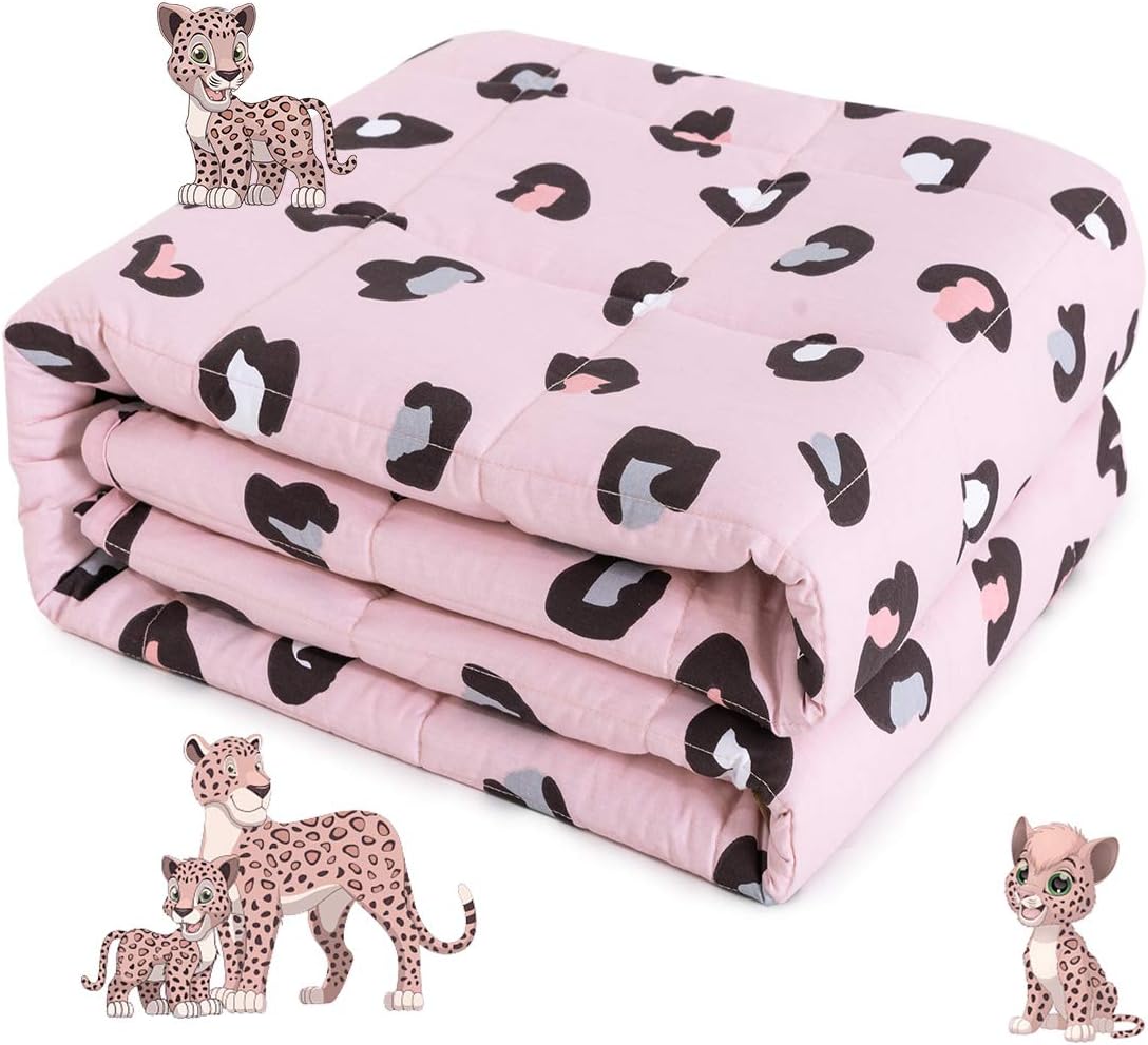 Sivio Weighted Blanket - 100% Cotton Weighted Blanket 3 lbs 36 x 48 inches, Washable Breathable Soft Heavy Blanket for Home and School Nap, Pink Leopard