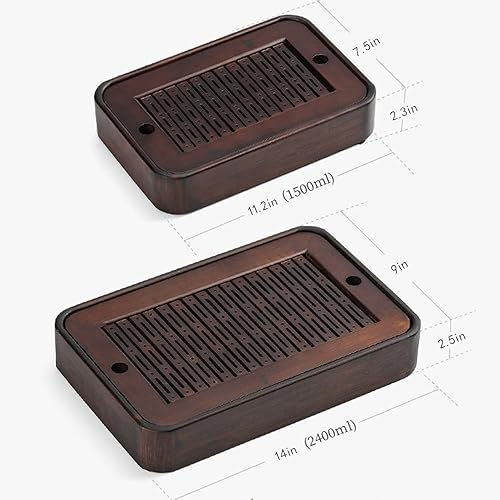 Miniatura 7 de Bandeja de té de bambú de 14 pulgadas, bandeja de té de gongfu chino de bambú, almacenamiento de agua, mesa de té de bambú, juego de té vintage